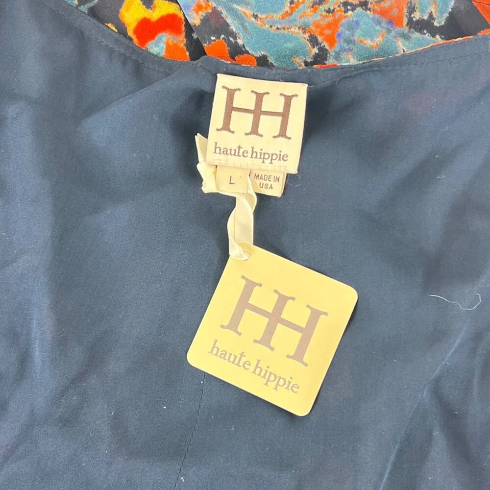 New Haute Hippie Multicolor Floral Halter Top Backless Ties 100% Silk Size Large - Picture 10 of 12